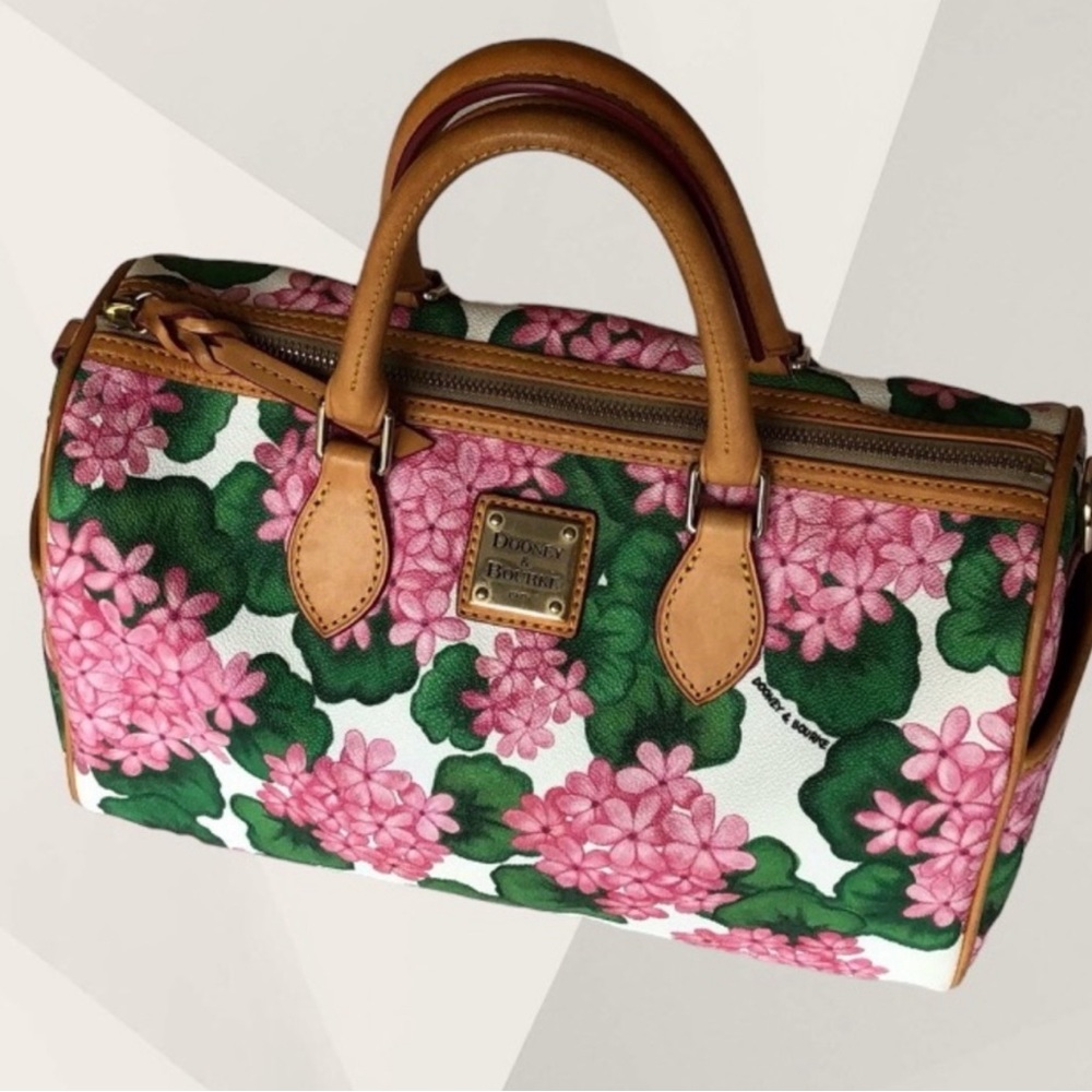 Dooney & Bourke Pink Geraniums Barrel Shoulder/
Satchel Bag